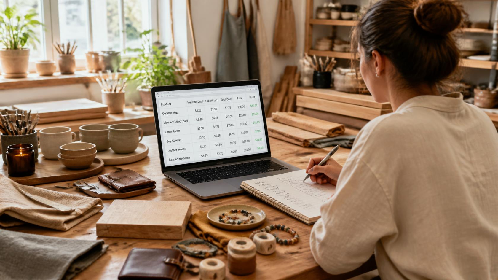 Maker reviewing the materials, labor, and other costs that determine a product's true cost